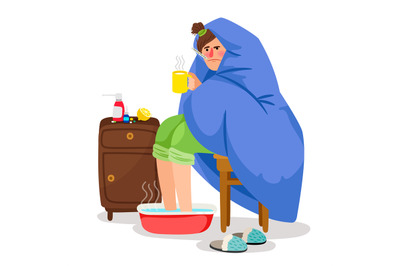 Sick woman in blanket