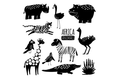 Black and white exotic animals vector collection