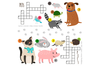 Cartoon pets mini crosswords