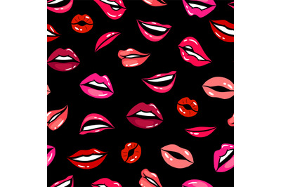 Female comic lips seamless pattern vector template