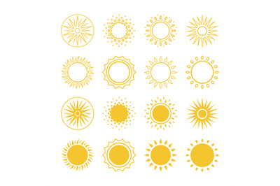 Line and silhouettes sun vector icons collection