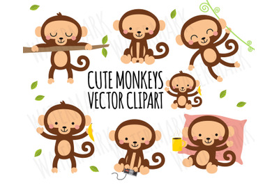 Monkey Clipart, Cute Monkey Clipart, Jungle Clipart