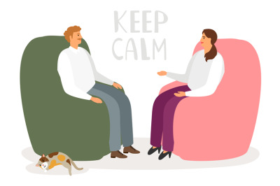 Man and woman are talking in a relaxed atmosphere. Keep calm vector co