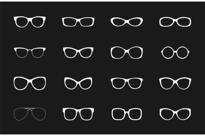 White glasses rims vector collection on black backdrop