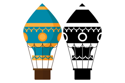 Black and white, colorful earostats. Hot air balloons vector illustrat