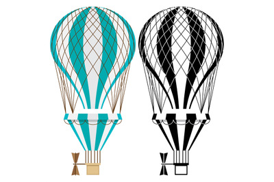 Hot air balloons. Colorful and black and white aerostat vector isolate