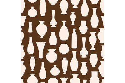 Vases silhouettes vector seamless pattern. Ancient bowls background