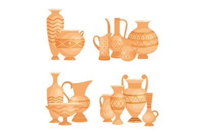 Vector ancient vases, bowls and goblets isolated on white background