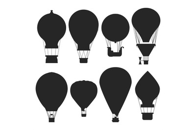 Vector hot air balloons silhouettes isolated on white background