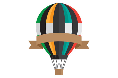 Vintage style aerostat with ribbon banner - vector hot air balloon iso