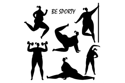 Black women training silhouettes vector isolated on white background