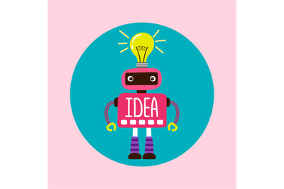 Female cartoon robot with new idea vector illustration