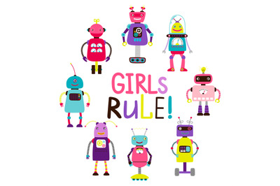 Girls rule print with arobots