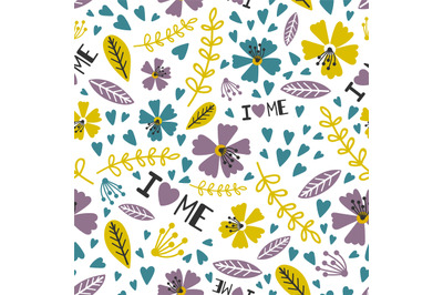 I love me, love yourself floral seamless pattern