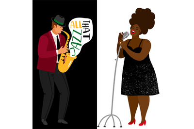 Jazz musician and afroamerican singer vector banners template