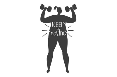 Obese woman training silhouette