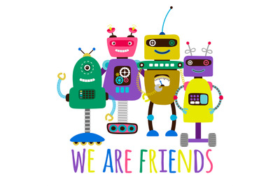 Robots print friendship concept