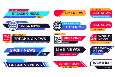 Breaking news banner. Broadcasting screen bars, television banners and