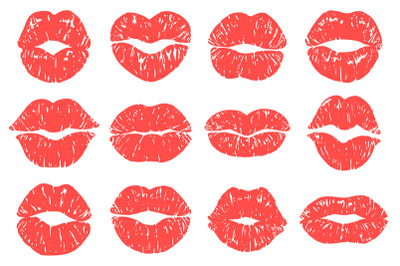 Kiss print. Woman lips&2C; fashion lipstick prints and love lips kisses v