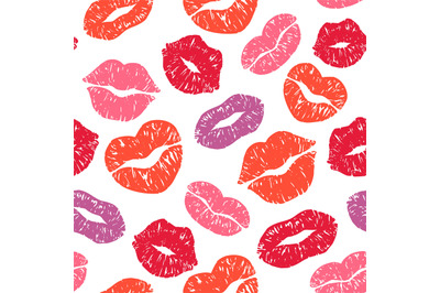 Lips print seamless pattern. Kiss prints with texture, color girls lip