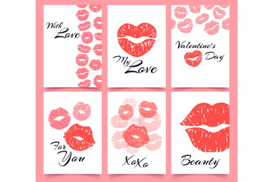 Lips prints. Card with love, Valentines day and fashion kiss print car