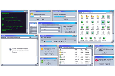 Retro user interface. Retro UI copying, downloading box and warning me