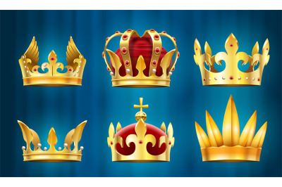 Realistic royal crown. King jewels&2C; monarchs crowns with gems stones v