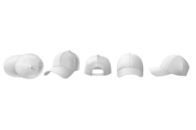 White cap mockup. Sports visor hat template&2C; baseball cap front and ba