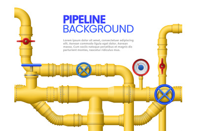 Industrial gas pipe banner. Yellow pipeline&2C; oil pipes and pipelines v