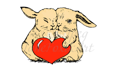 Bunny in Love: cute couple of bunnies with red heart