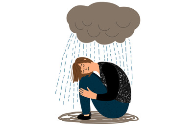 Depressed girl and crying rain