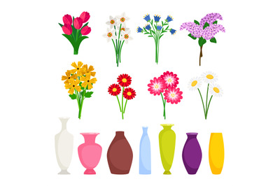 Bouquet maker - different flowers and vases vector elements