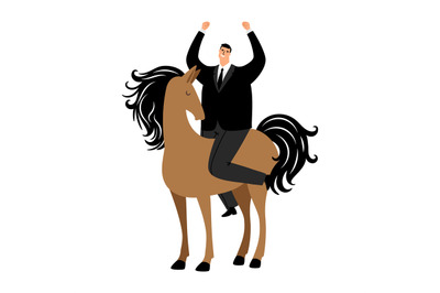 Cartoon successful businessman riding a horse vector illustration