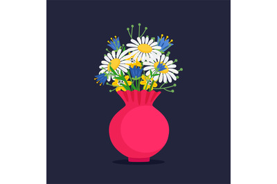 Vector different flowers bouquet on dark background