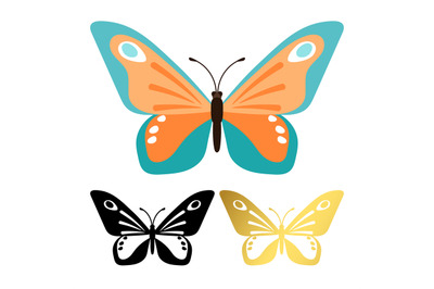 Vector icons of butterflies isolated on white background