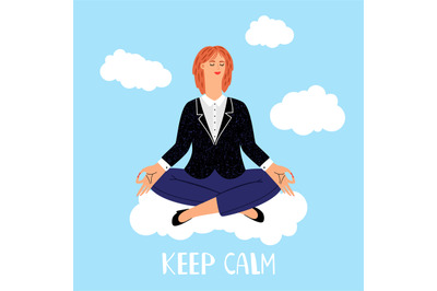 Woman meditations on clouds vector illustration isolated