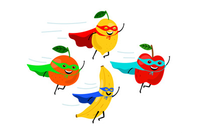 Smiling fruit superheroes