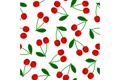 Seamless pattern red cherry with green leaf