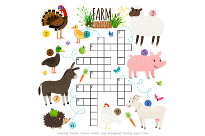 Ffarm animals crossword for kids