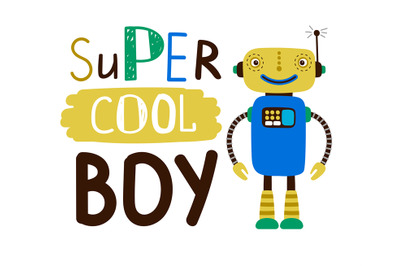 Super cool boy design t-shirt. Flat character robot