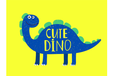 Cartoon cute dino flat style isolated on yellow