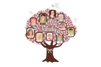 Family tree cartoon doodle icon