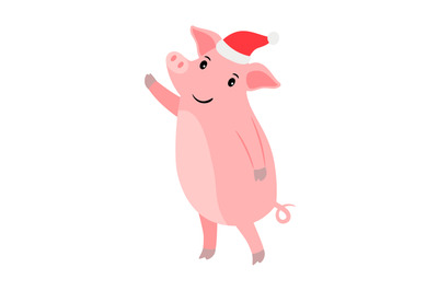 New year pig in Santa hat