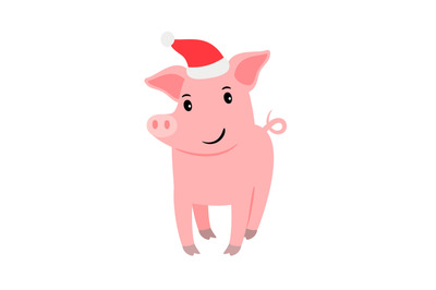 Cute pig in santa hat