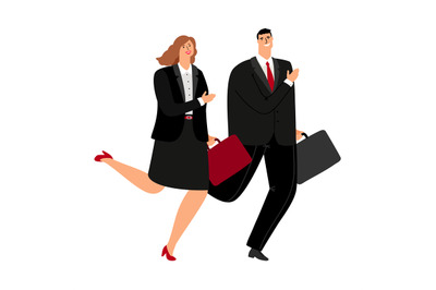 Business man and woman running