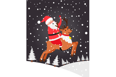 Santa on deer Christmas card