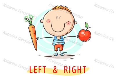 Kid learning left and right holding different objects