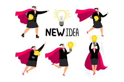 Super businesswoman new idea icons