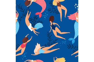 Swimmers girls and mermaids pattern