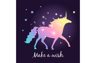 Unicorn silhouette with stars poster